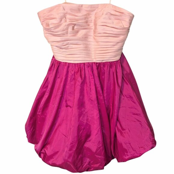 Liv Foster Women's 12 Pink Magenta Strapless Ruched Bubble Hem Dress - Picture 2 of 14
